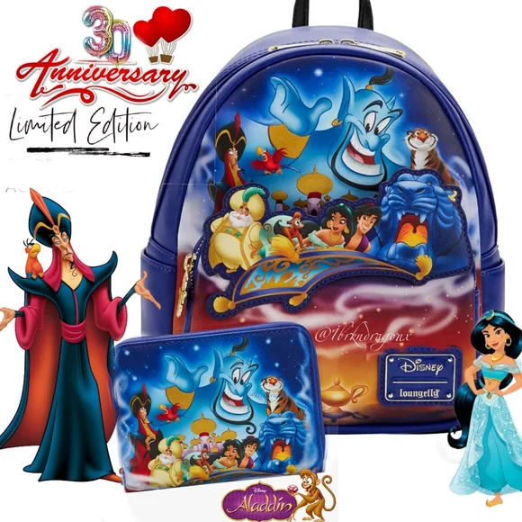 NWT Disney Anniversary Limited Edition Loungefly Backpack & Wallet Set Aladdin - Picture 16 of 16